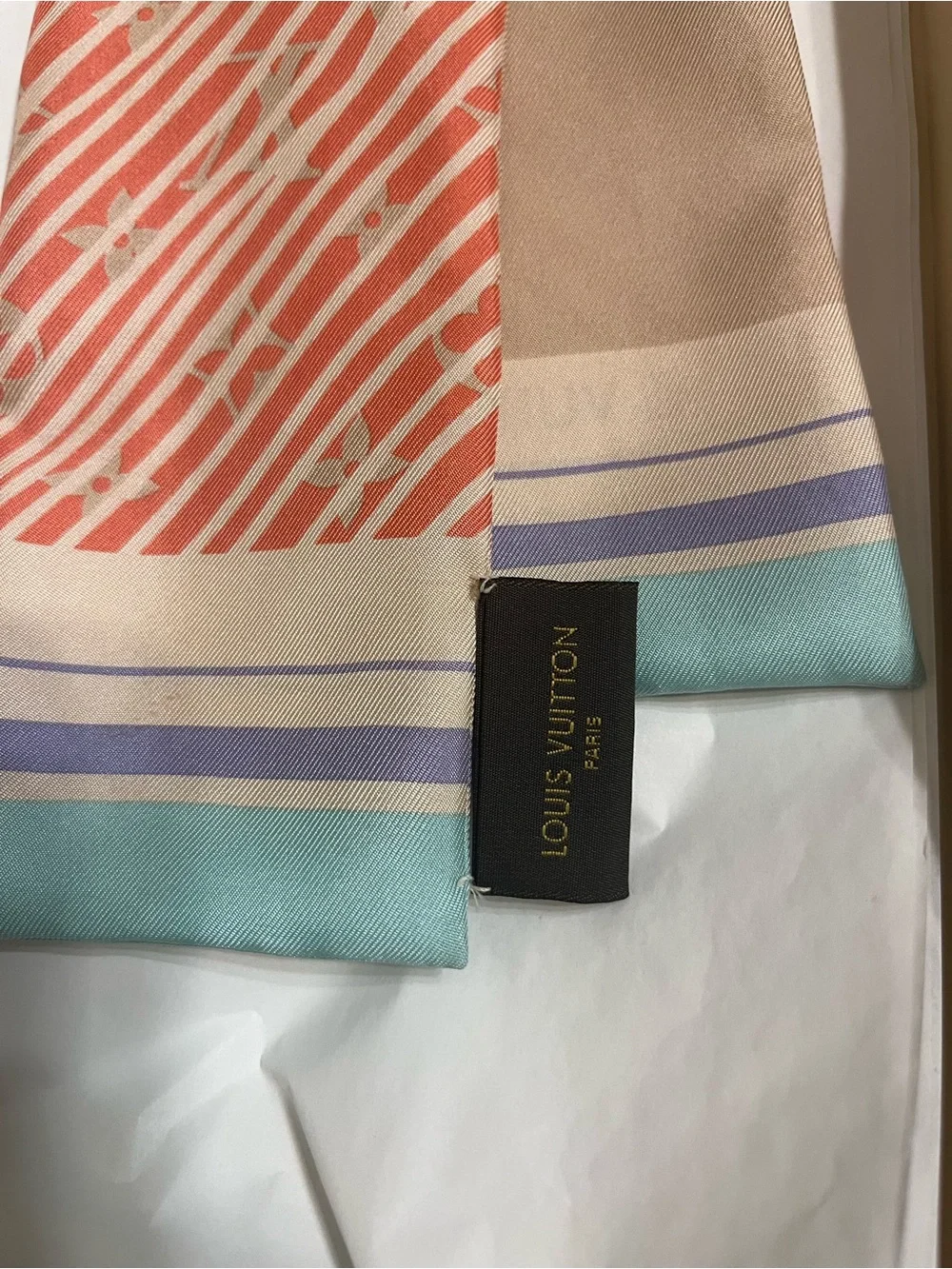 Louis Vuitton Coral, Mint & Lavender Silk Scarf